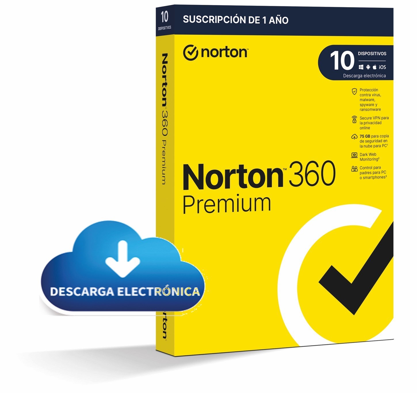 ANTIVIRUS ESD NORTON 360 PREMIUM 75GB ES 1 USER 10 DEVICE